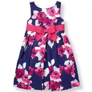 Janie‎ and Jack Capri Pink Floral Dress 7 Purple Tulle Button Back Pink Bow